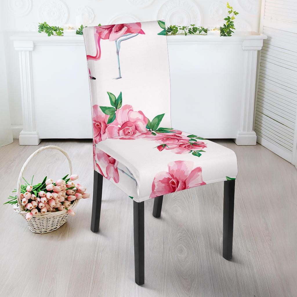 Flamingo Rose Pattern Dining Chair Slipcover-JORJUNE.COM