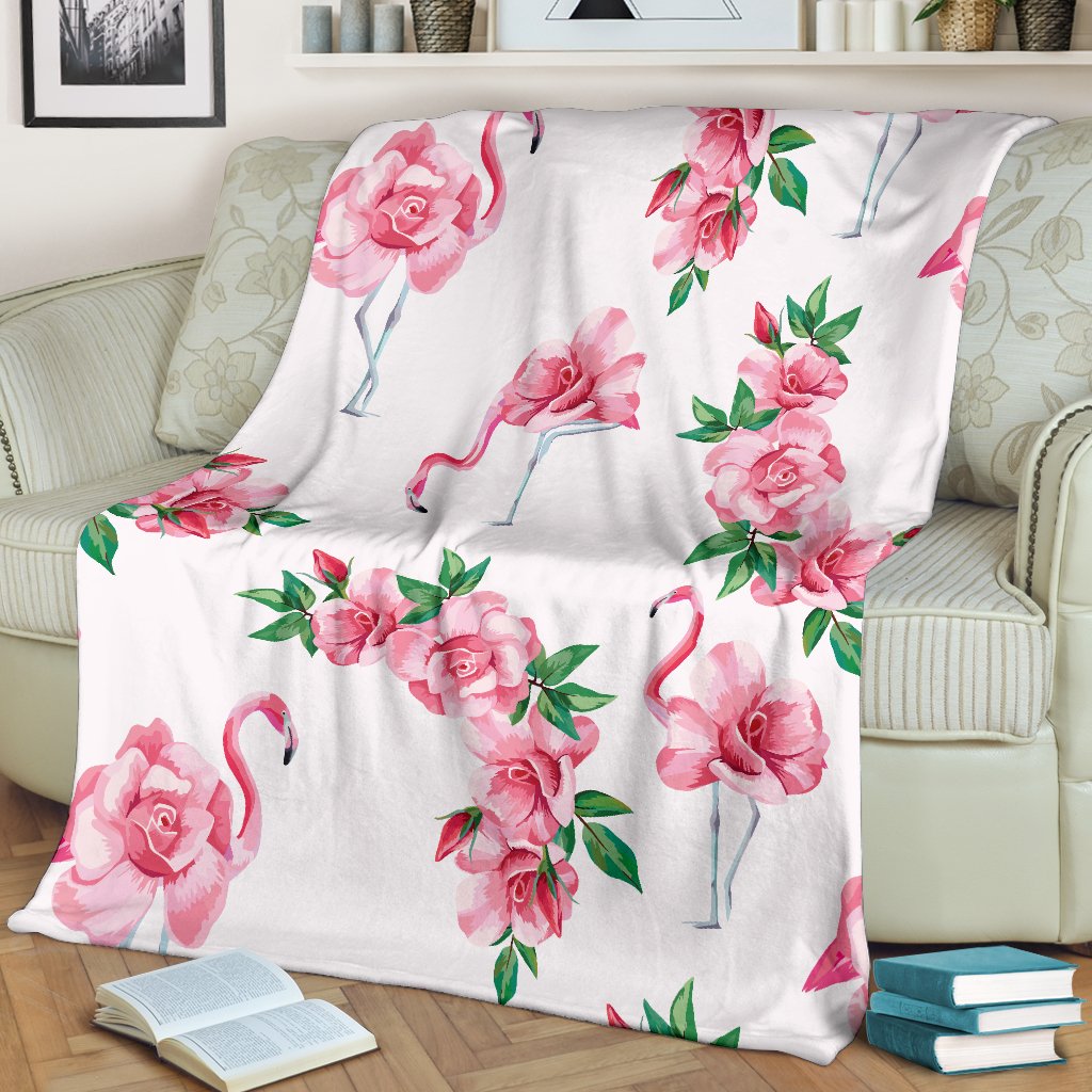 Flamingo Rose Pattern Fleece Blanket