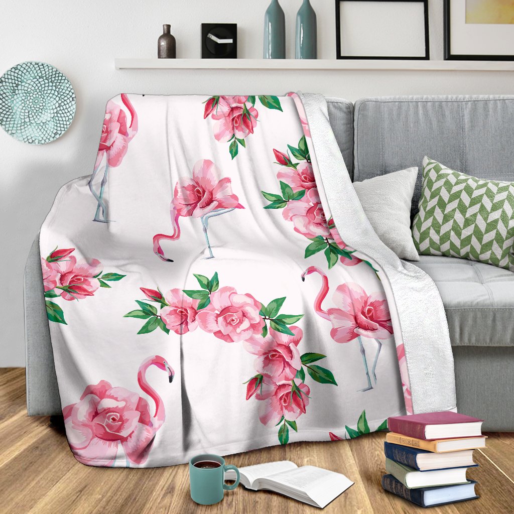 Flamingo Rose Pattern Fleece Blanket