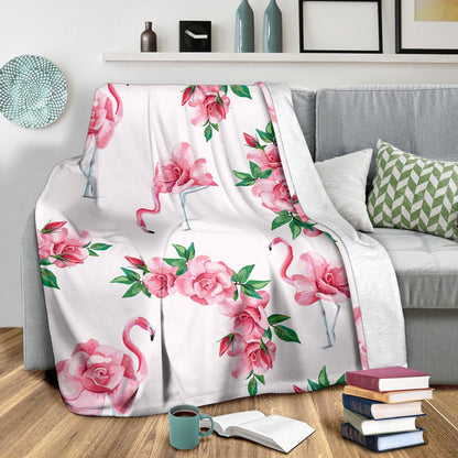 Flamingo Rose Pattern Fleece Blanket