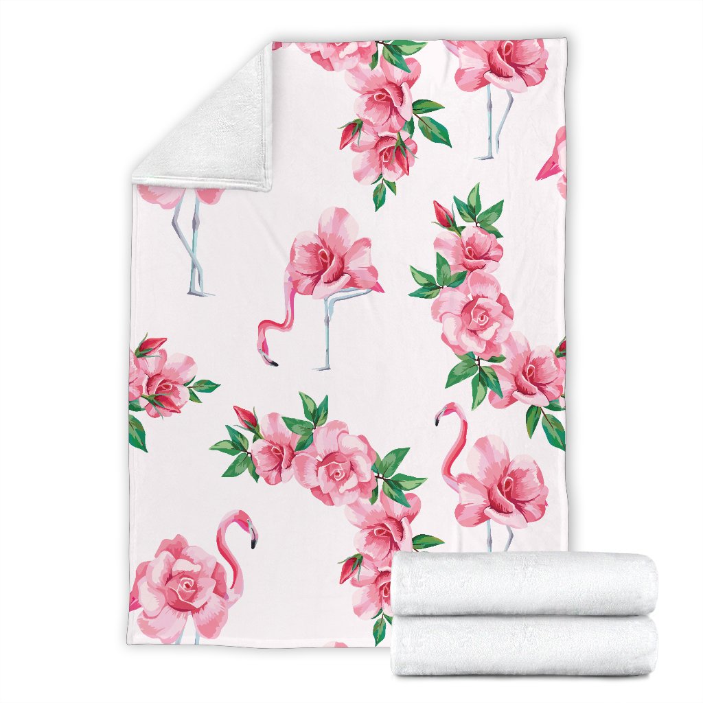 Flamingo Rose Pattern Fleece Blanket