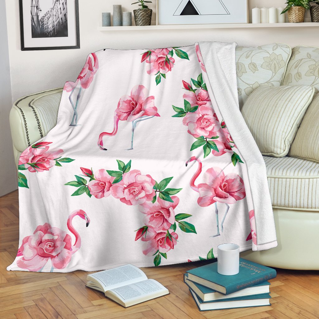 Flamingo Rose Pattern Fleece Blanket
