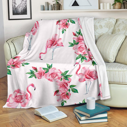 Flamingo Rose Pattern Fleece Blanket