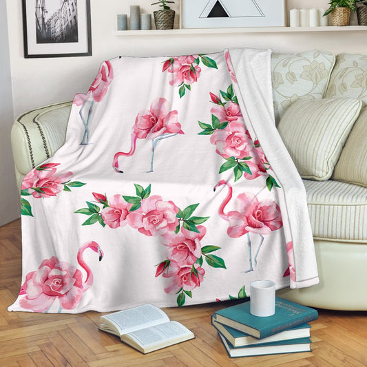 Flamingo Rose Pattern Fleece Blanket