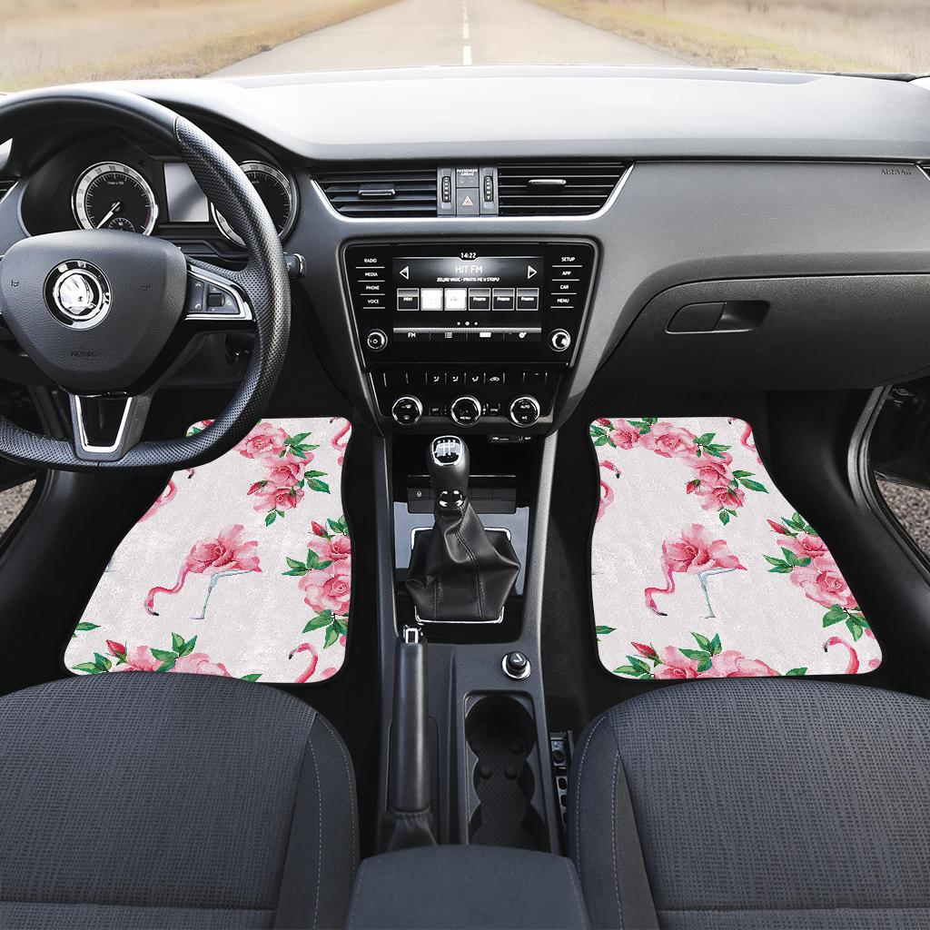 Flamingo Rose Pattern Front and Back Car Floor Mats