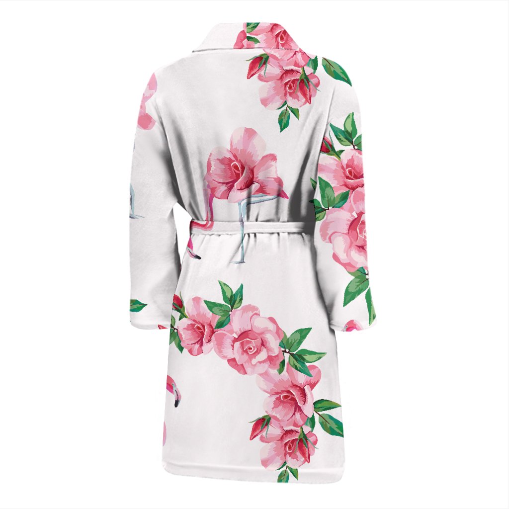 Flamingo Rose Pattern Men Bath Robe
