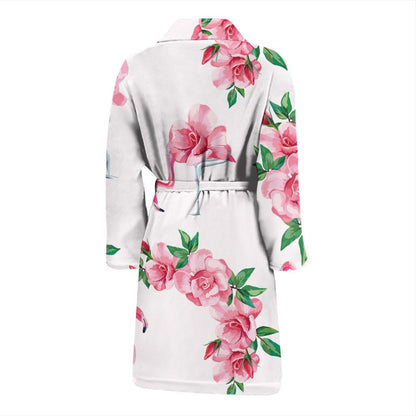 Flamingo Rose Pattern Men Bath Robe