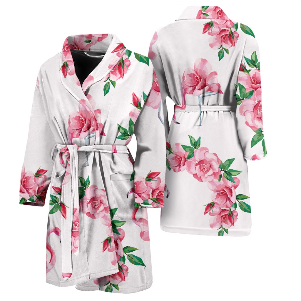 Flamingo Rose Pattern Men Bath Robe