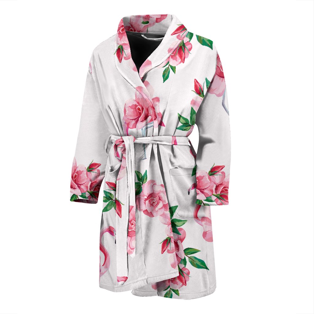 Flamingo Rose Pattern Men Bath Robe