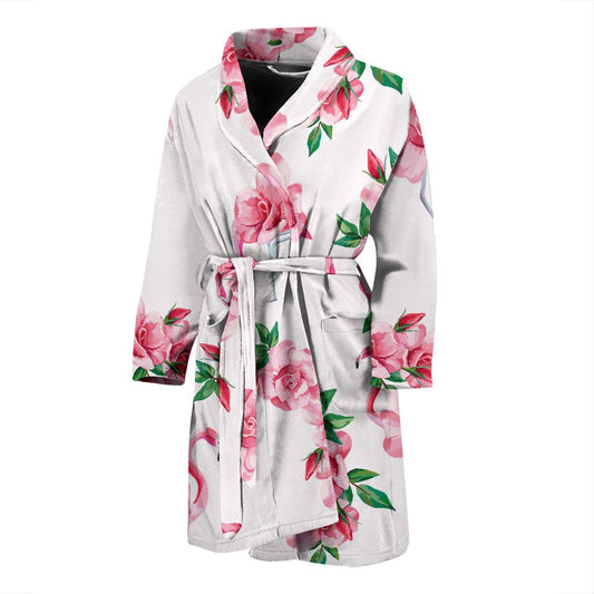 Flamingo Rose Pattern Men Bath Robe