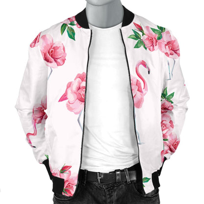 Flamingo Rose Pattern Men Casual Bomber Jacket