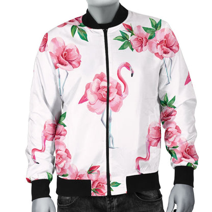 Flamingo Rose Pattern Men Casual Bomber Jacket