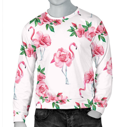 Flamingo Rose Pattern Men Crewneck Sweatshirt