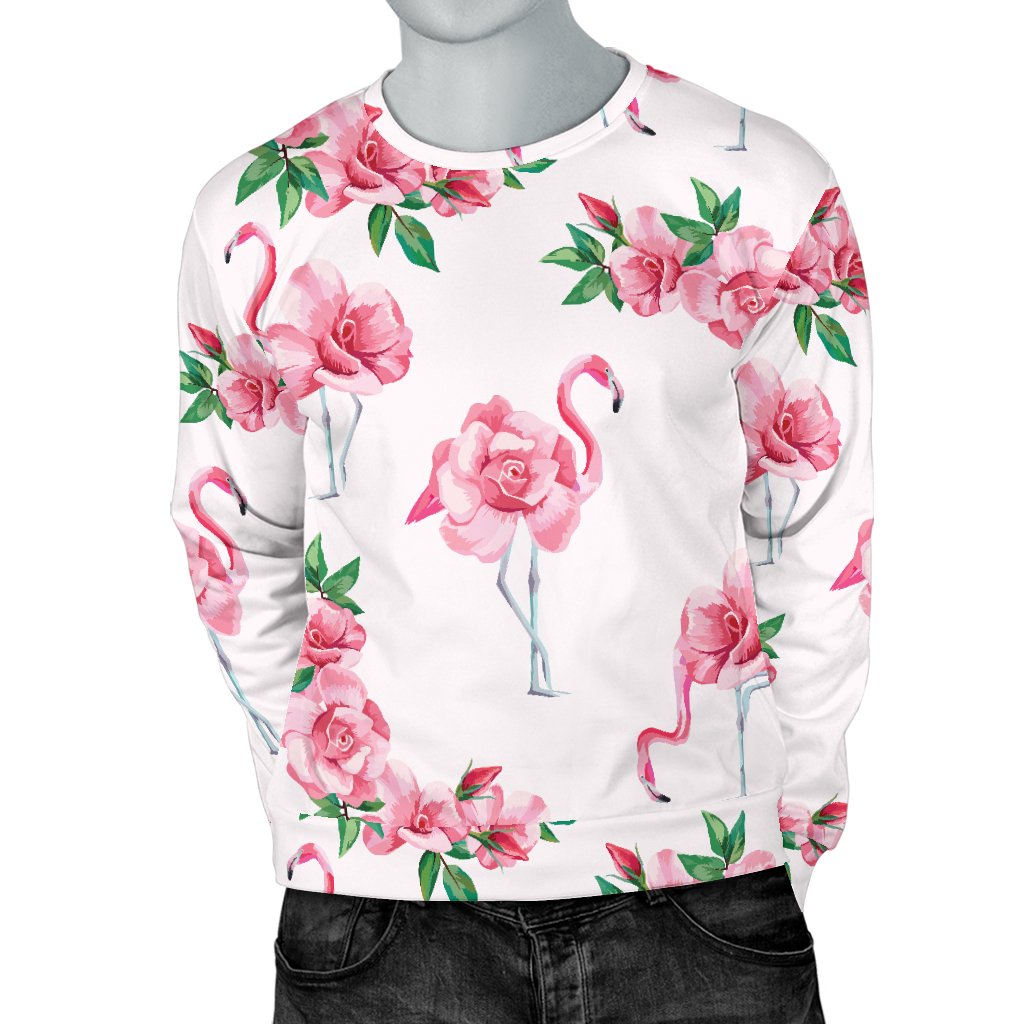 Flamingo Rose Pattern Men Crewneck Sweatshirt