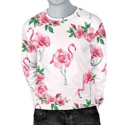 Flamingo Rose Pattern Men Crewneck Sweatshirt