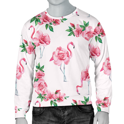 Flamingo Rose Pattern Men Crewneck Sweatshirt
