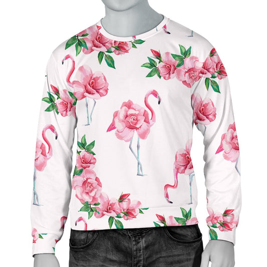 Flamingo Rose Pattern Men Crewneck Sweatshirt
