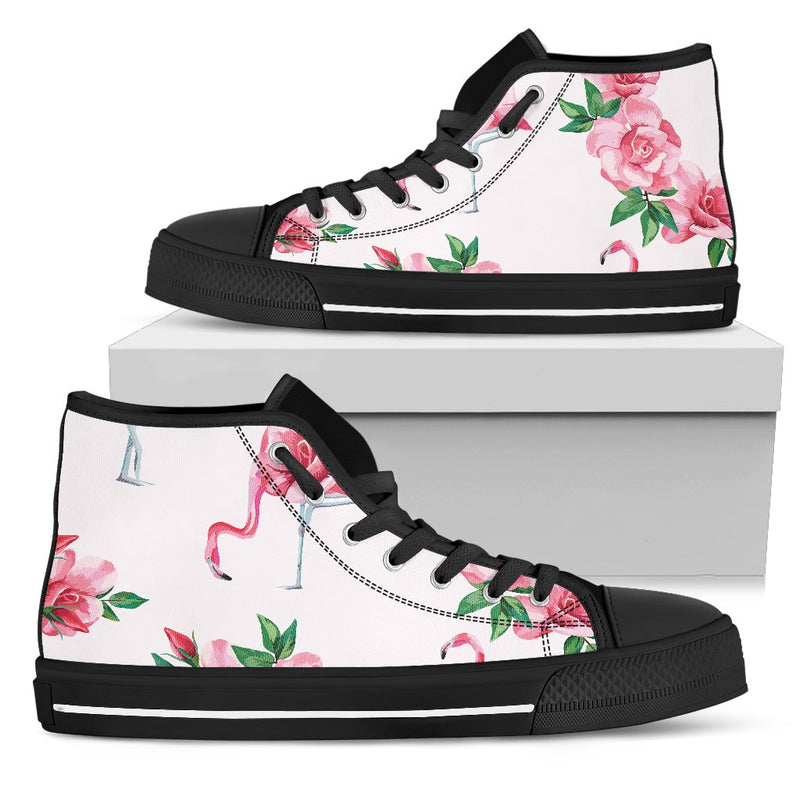 Flamingo Rose Pattern Men High Top Shoes