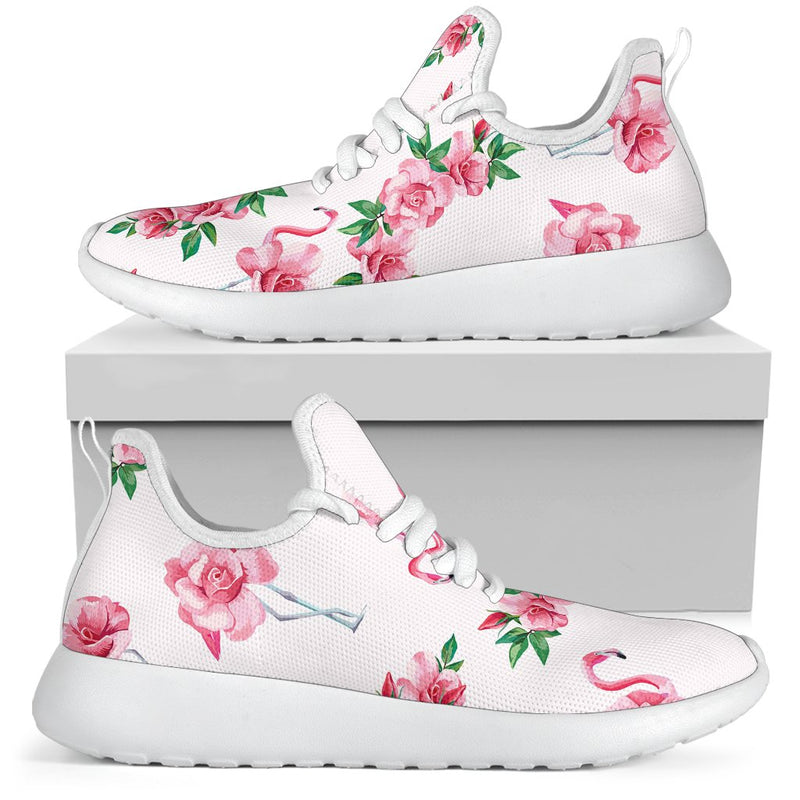 Flamingo Rose Pattern Mesh Knit Sneakers Shoes