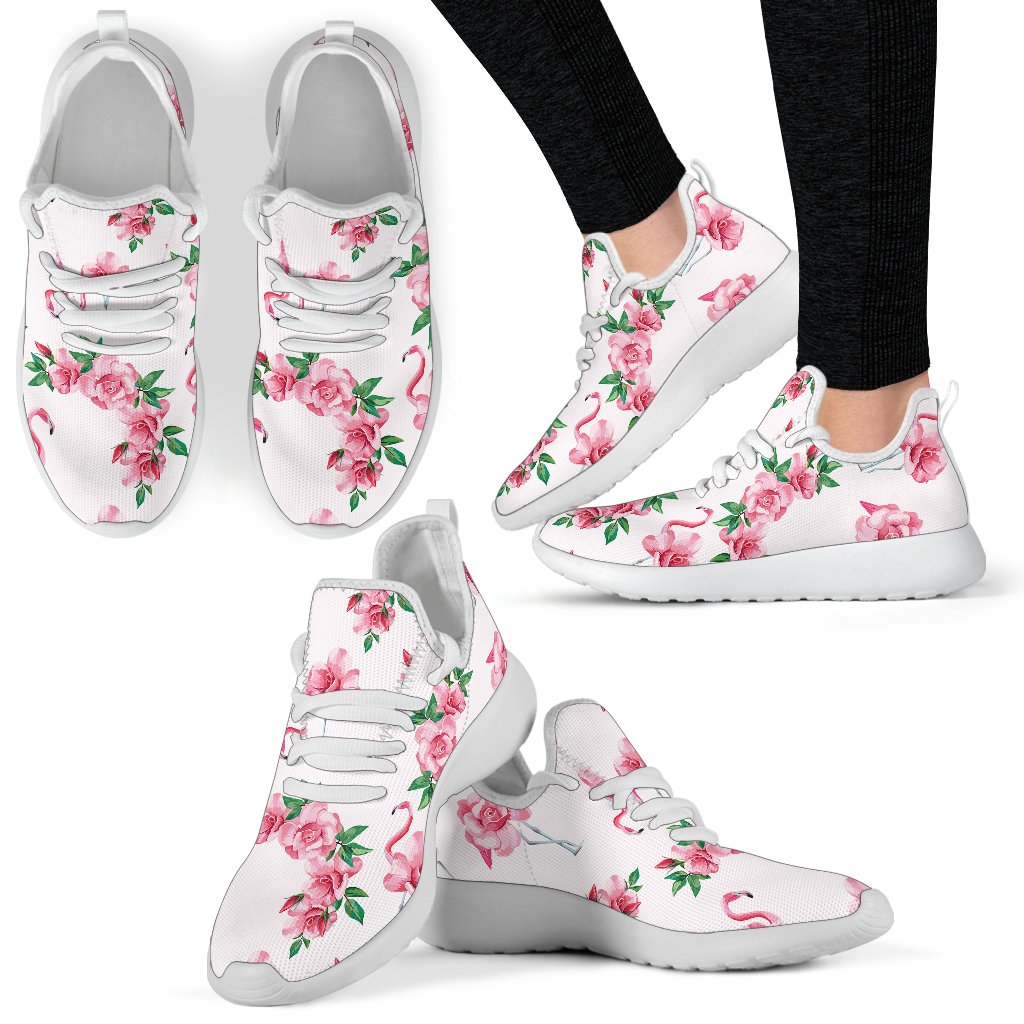 Flamingo Rose Pattern Mesh Knit Sneakers Shoes