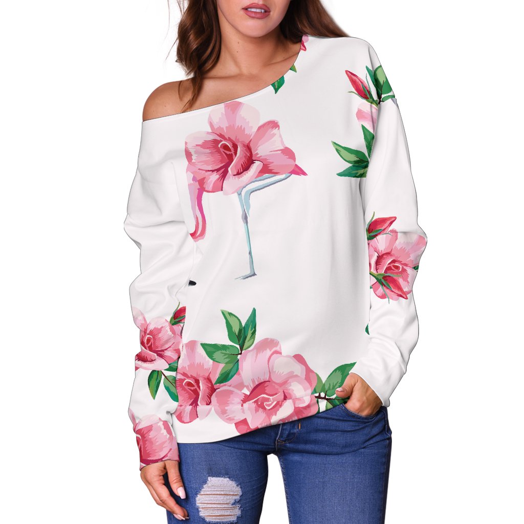 Flamingo Rose Pattern Off Shoulder Sweatshirt