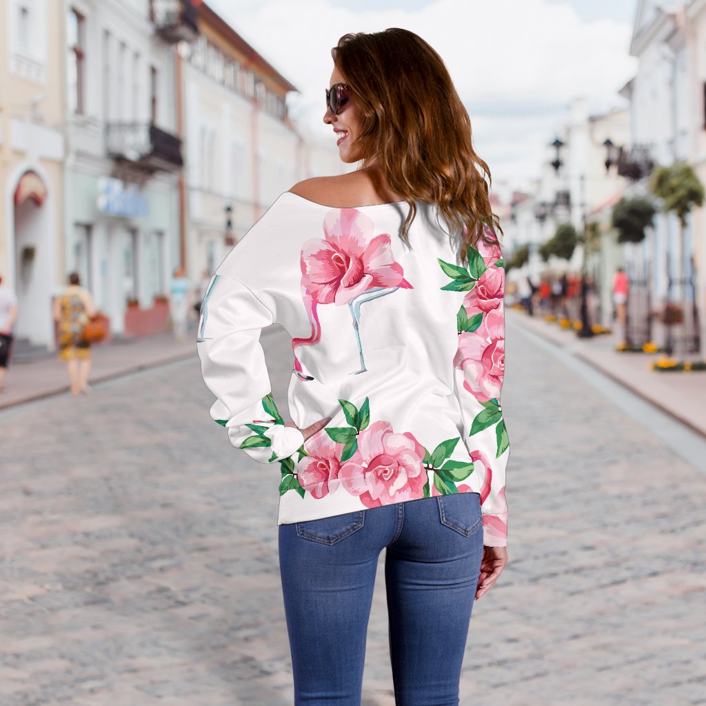 Flamingo Rose Pattern Off Shoulder Sweatshirt