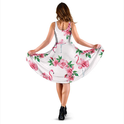 Flamingo Rose Pattern Sleeveless Mini Dress