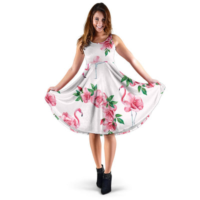 Flamingo Rose Pattern Sleeveless Mini Dress