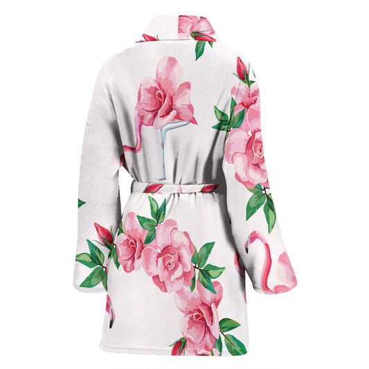 Flamingo Rose Pattern Women Bath Robe