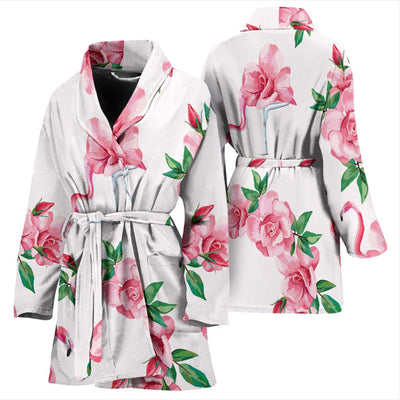 Flamingo Rose Pattern Women Bath Robe