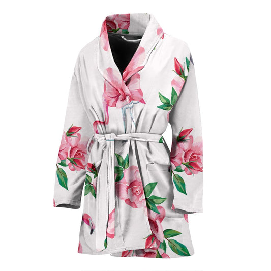 Flamingo Rose Pattern Women Bath Robe