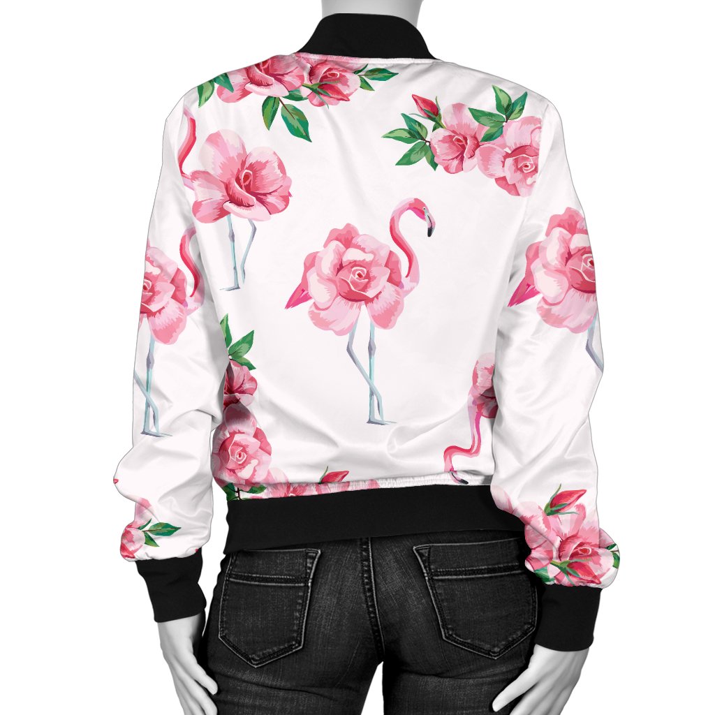 Flamingo Rose Pattern Women Casual Bomber Jacket