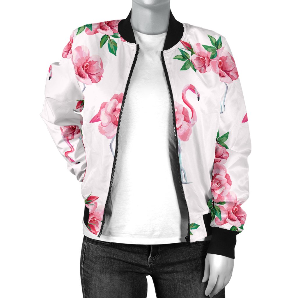 Flamingo Rose Pattern Women Casual Bomber Jacket