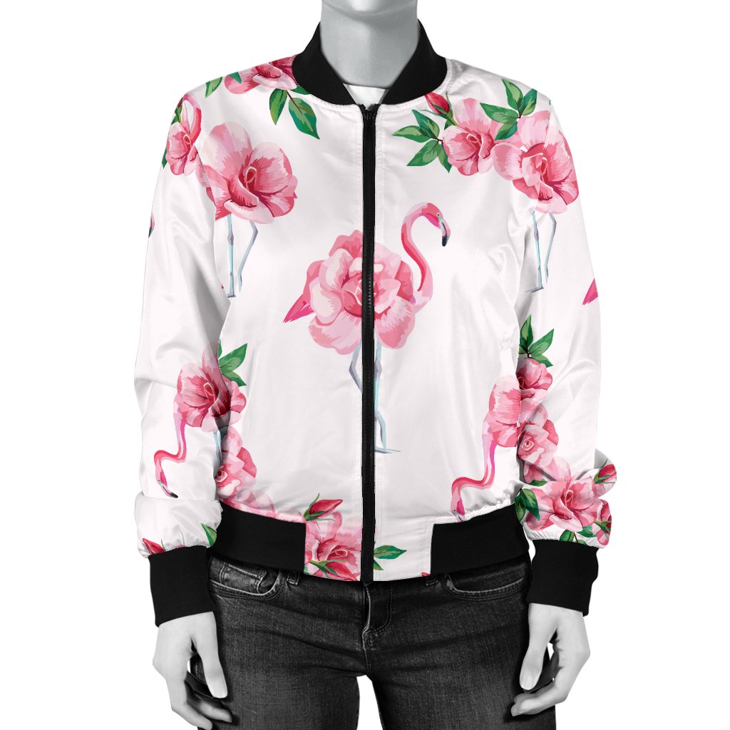 Flamingo Rose Pattern Women Casual Bomber Jacket