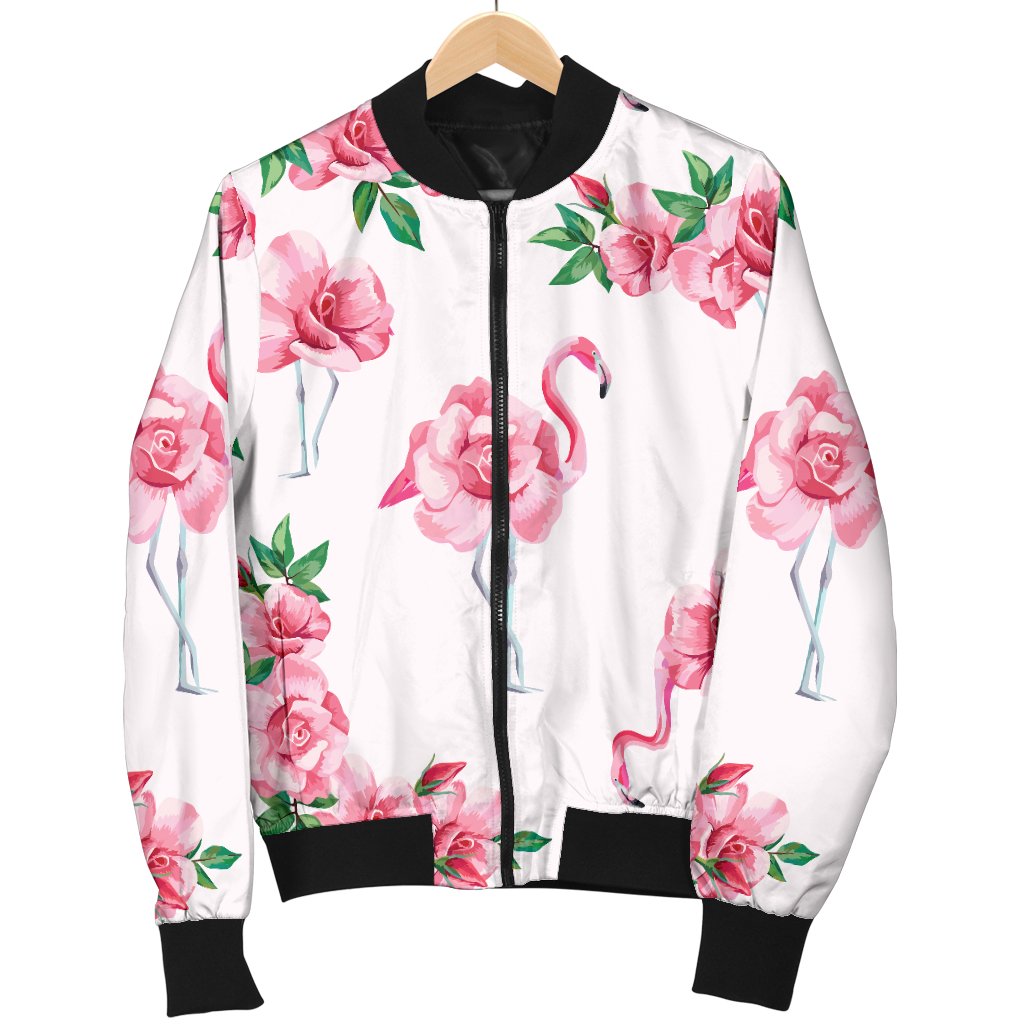 Flamingo Rose Pattern Women Casual Bomber Jacket