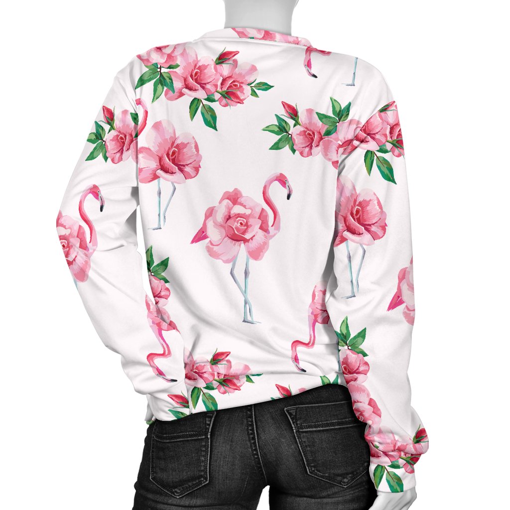 Flamingo Rose Pattern Women Crewneck Sweatshirt