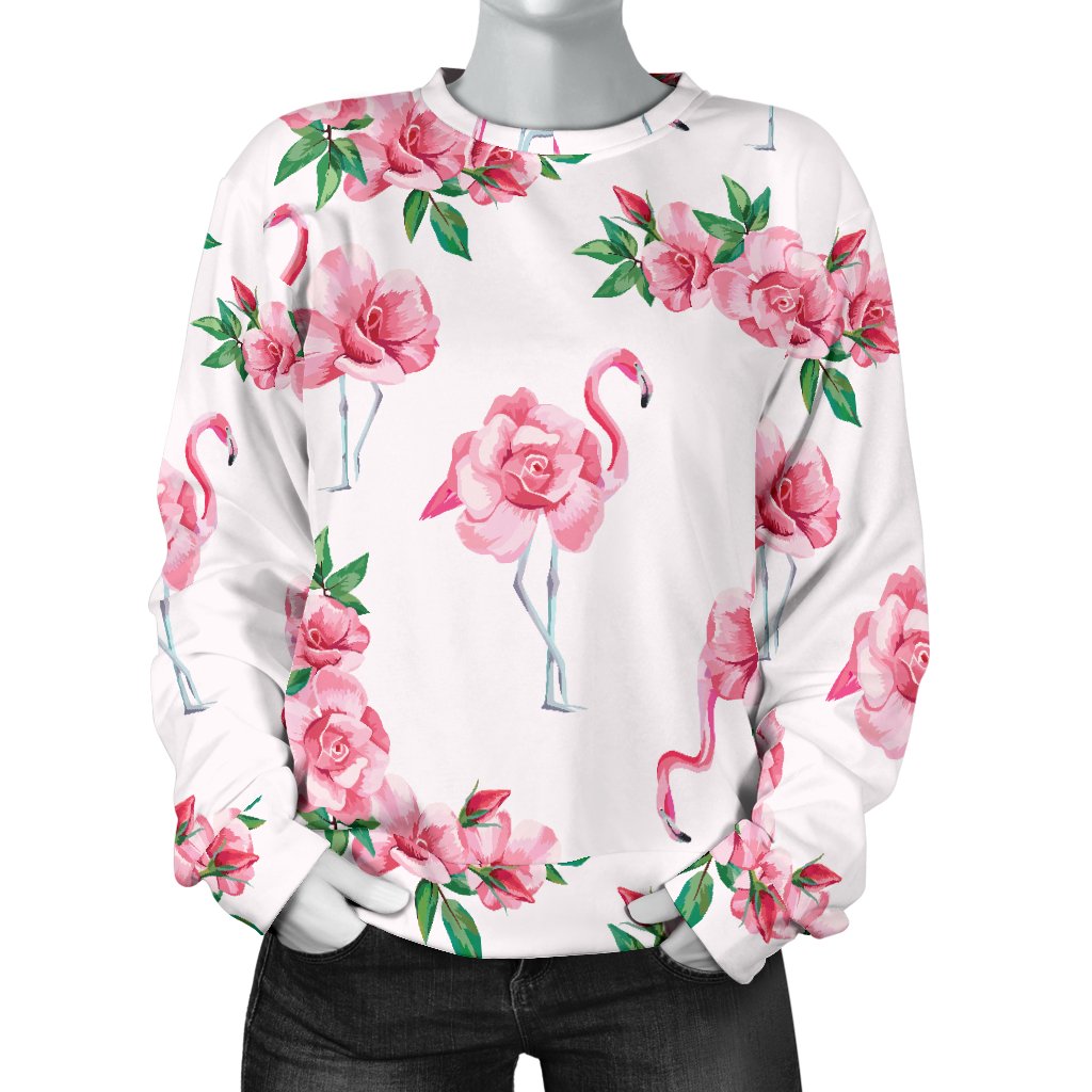 Flamingo Rose Pattern Women Crewneck Sweatshirt