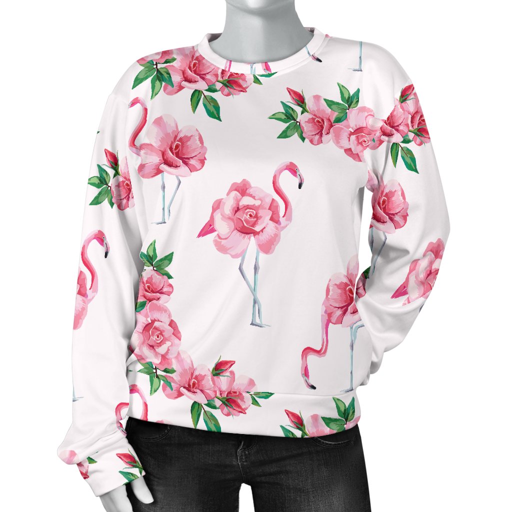 Flamingo Rose Pattern Women Crewneck Sweatshirt