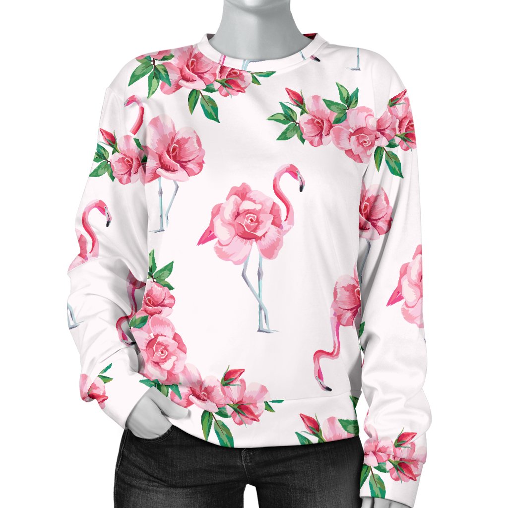 Flamingo Rose Pattern Women Crewneck Sweatshirt