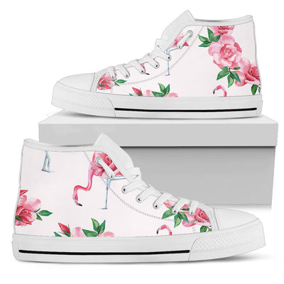 Flamingo Rose Pattern Women High Top Shoes