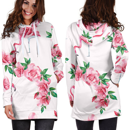 Flamingo Rose Pattern Women Hoodie Dress