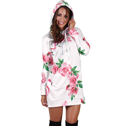 Flamingo Rose Pattern Women Hoodie Dress