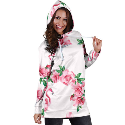Flamingo Rose Pattern Women Hoodie Dress