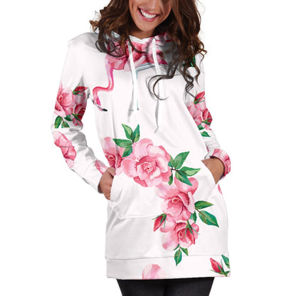 Flamingo Rose Pattern Women Hoodie Dress