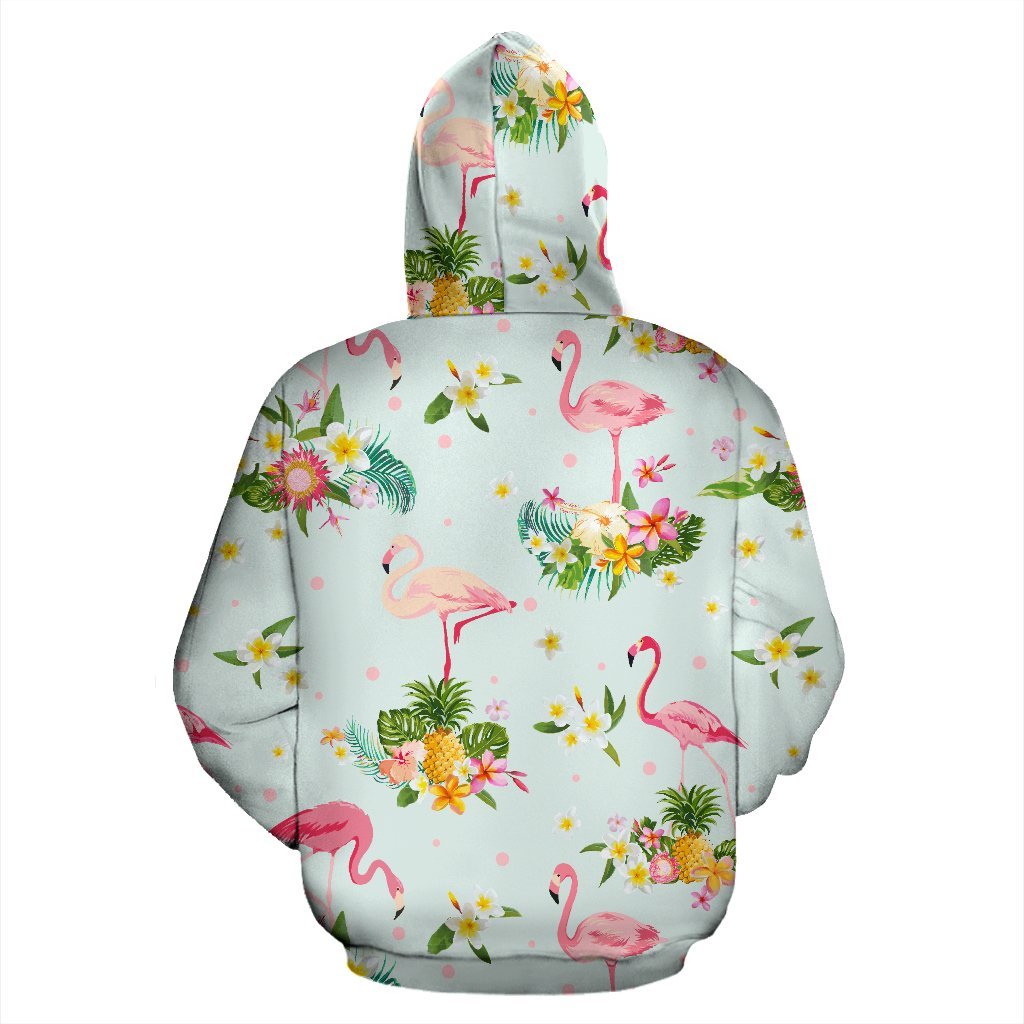 Flamingo Tropical Flower Pattern All Over Zip Up Hoodie