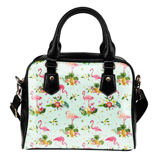 Flamingo Sweet Pattern Leather Shoulder Handbag