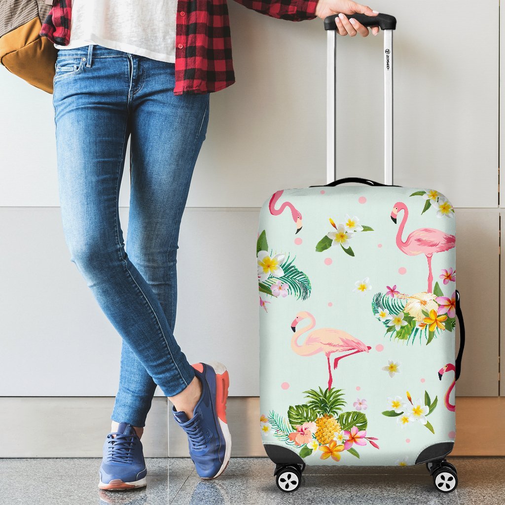 Flamingo Tropical Flower Pattern Luggage Cover Protector