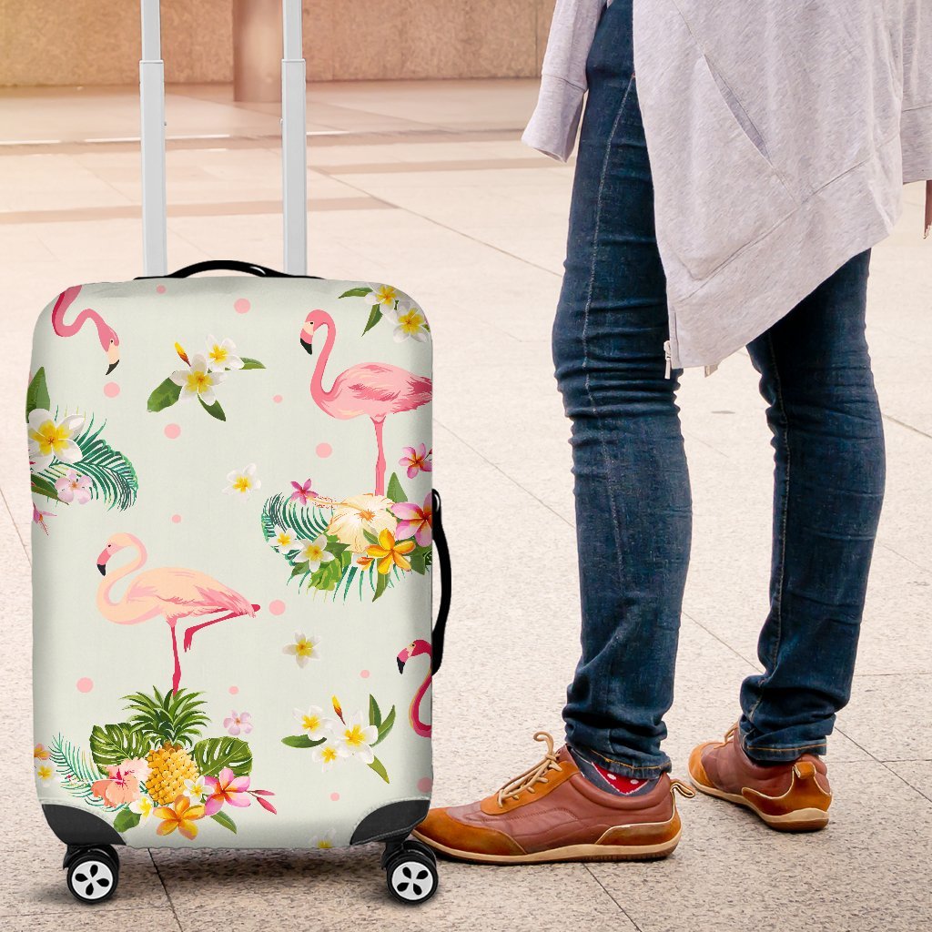 Flamingo Tropical Flower Pattern Luggage Cover Protector