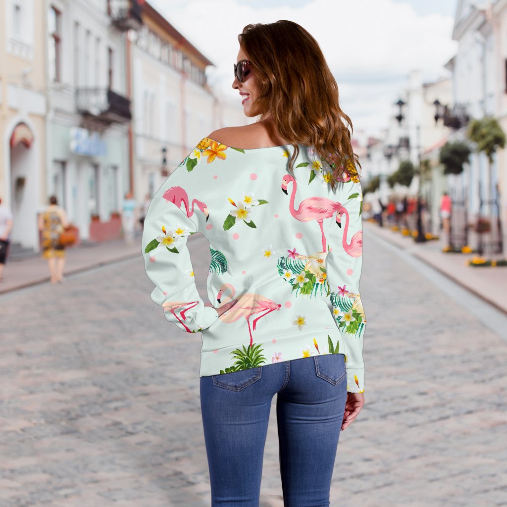 Flamingo Sweet Pattern Off Shoulder Sweatshirt