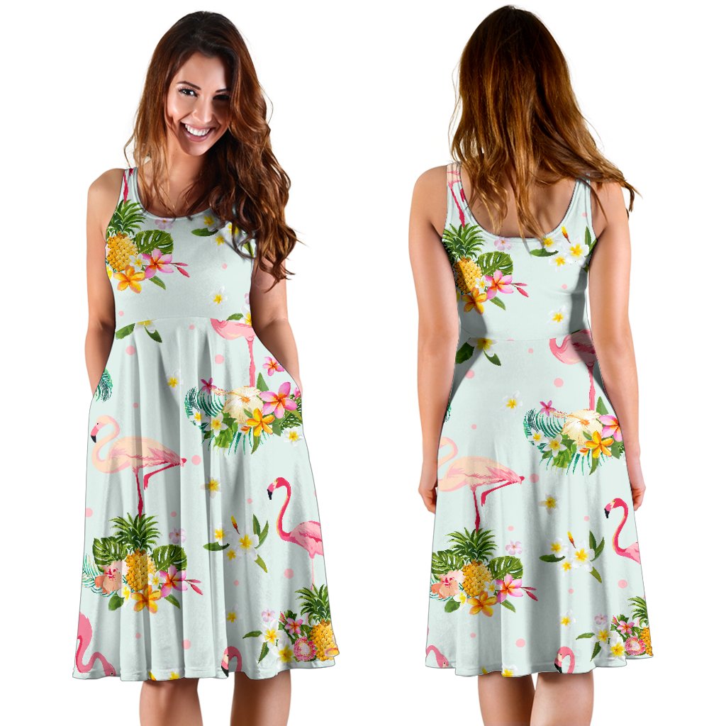 Flamingo Sweet Pattern Sleeveless Mini Dress